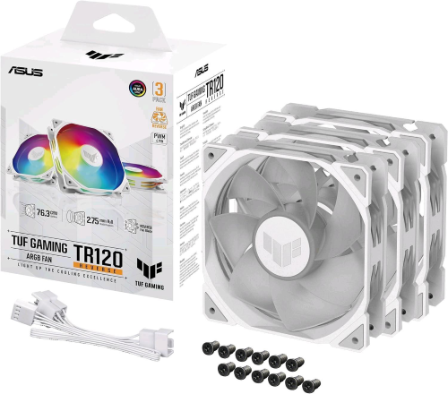 ASUS TUF GAMING TR120 ARGB FAN REVERSE 3 IN 1 VENTOLE 120mm PWM 2.000rpm 16 LED RGB INDIRIZZABILI SINGOLARMENTE PACK 3 Pz. BIANCO